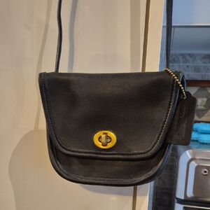 Vintage Coach Black Crossbody Bag with Brass Hardware
